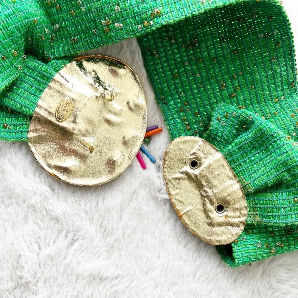 BORBONESE Vintage 1980s Green Stretchy Beaded Belt with Gold Tone Clasp